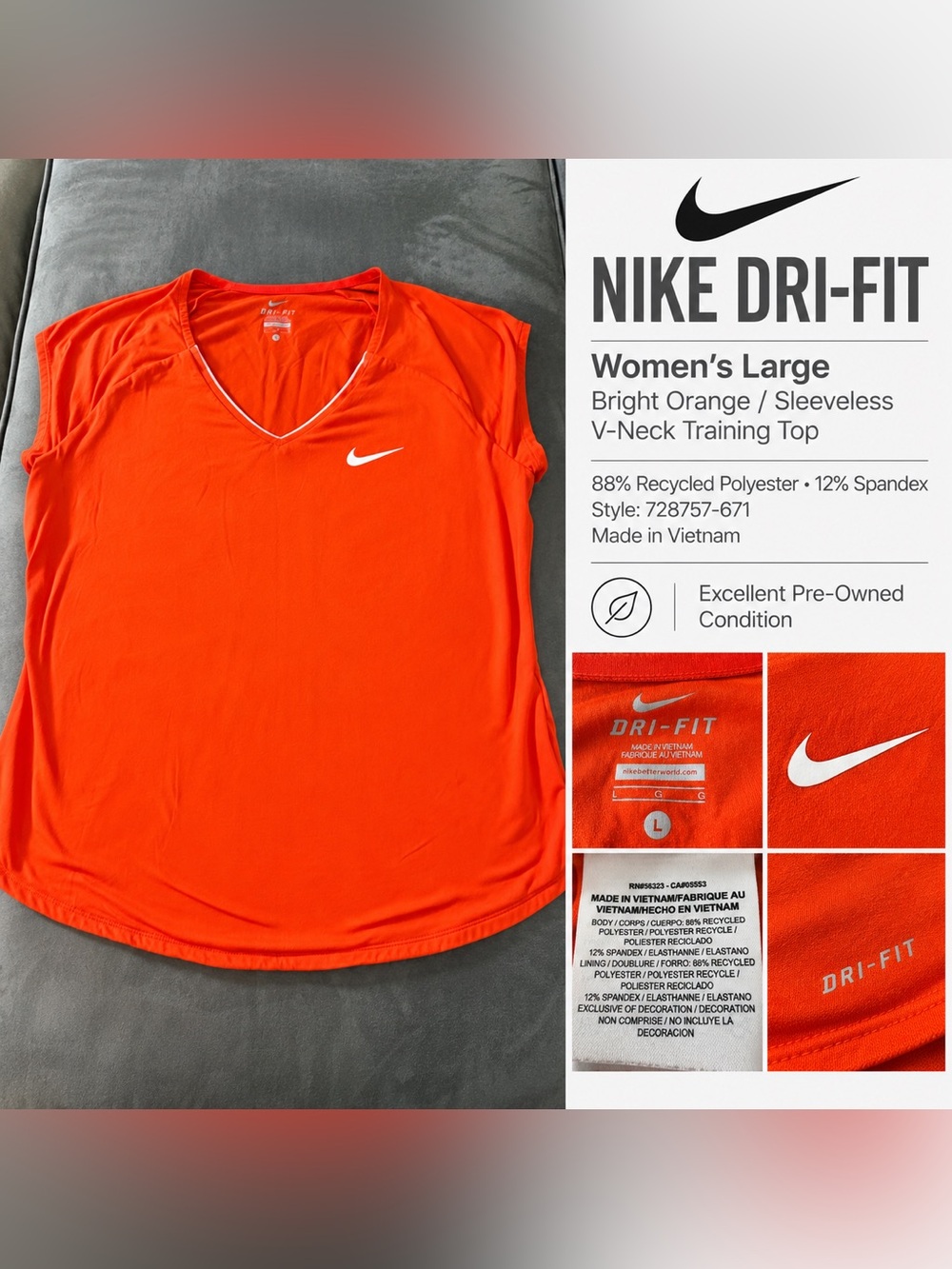 Nike Women's Bright Orange V-Neck Dri-FIT Short Sleeve Top